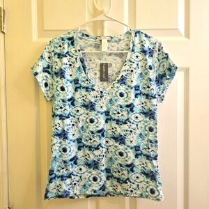 Love Love Lo Deep V Size XL Blue & White Tye Dye Tee NWT